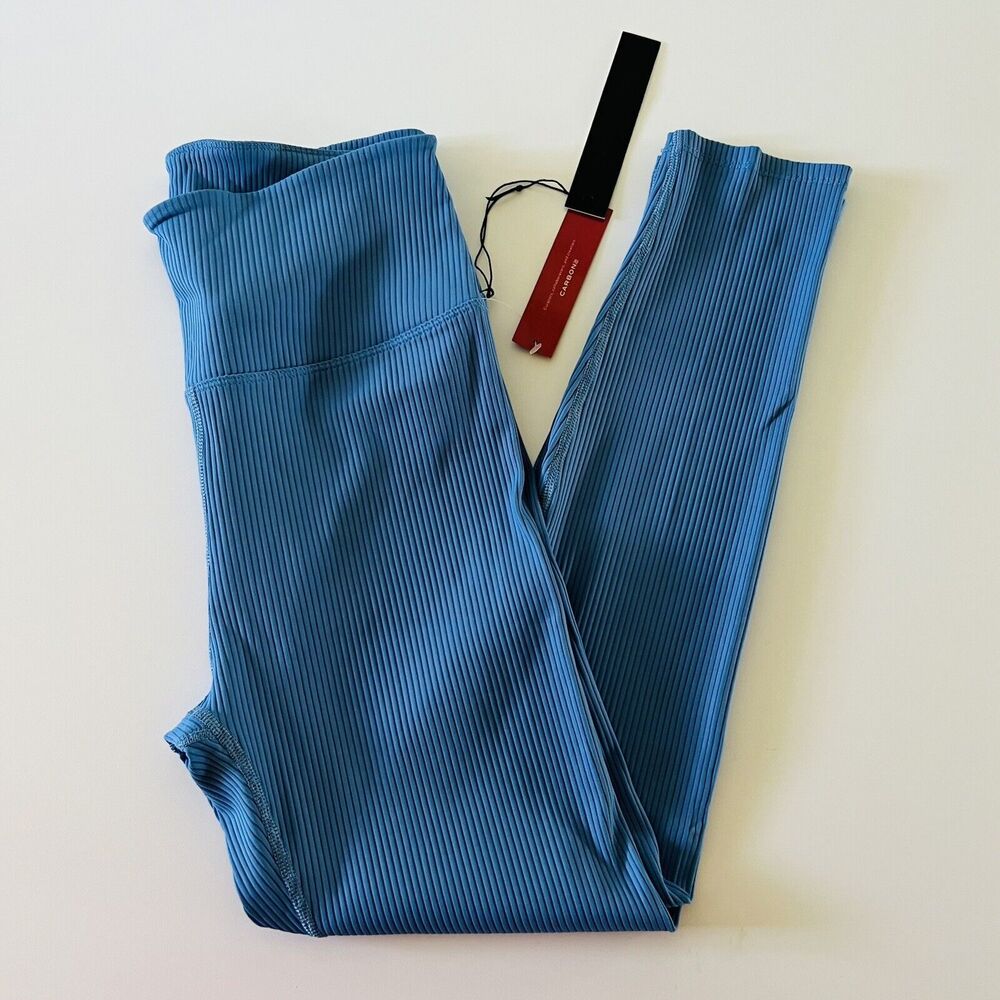 CARBON38 Solid Blue Ribbed 7/8 Leggings - L
